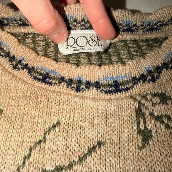 Vintage Spring Knit Sweater - Blue and Tan - Picture 6 of 7
